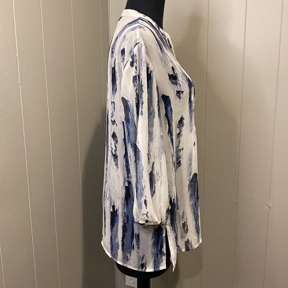 Chico’s 0 Blouse V Neck Button Down Pleated Sheer elastic cuffs side slits - Picture 4 of 6